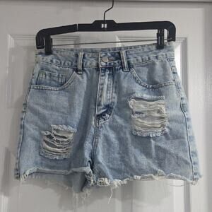 Light Blue Distressed Denim Shorts